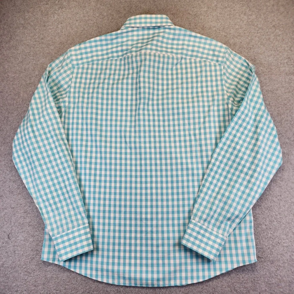 UNTUCKit Torrance Mens L Long‎ Sleeve Button Shirt Aqua Blue Gingham Check Plaid